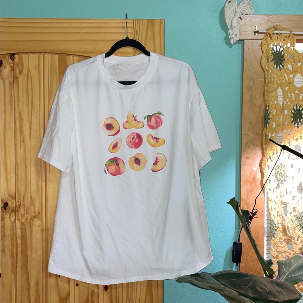 White T-Shirt with Peach Print